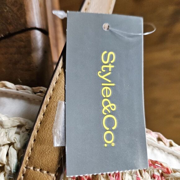 Style & Co Cornflower Straw Tote Bag Woven Floral Purse New Beach Resort Boho - Picture 9 of 11